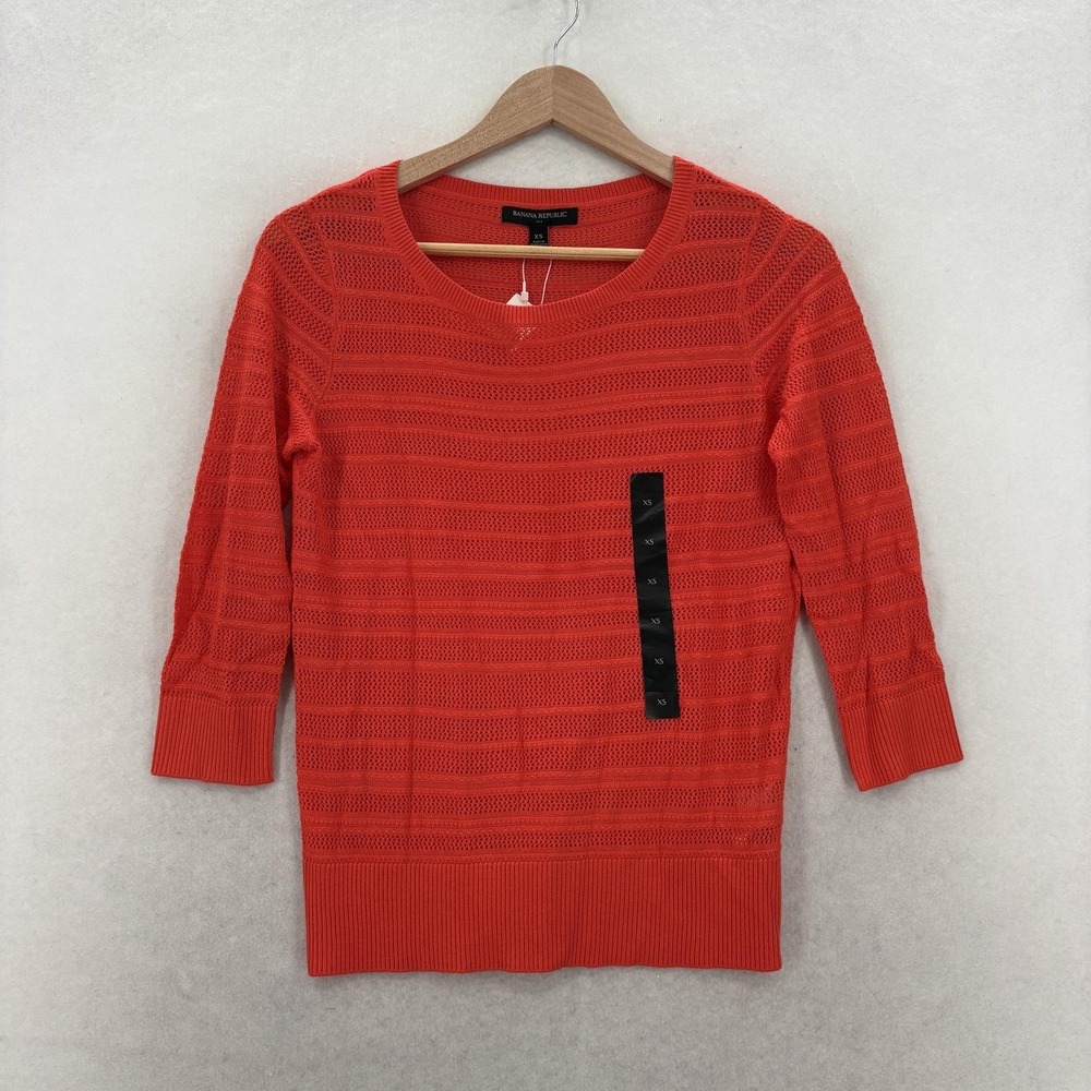 Banana Republic Sweater Womens XS Orange 100% Viscose Scoop Neck Open Knit NWT